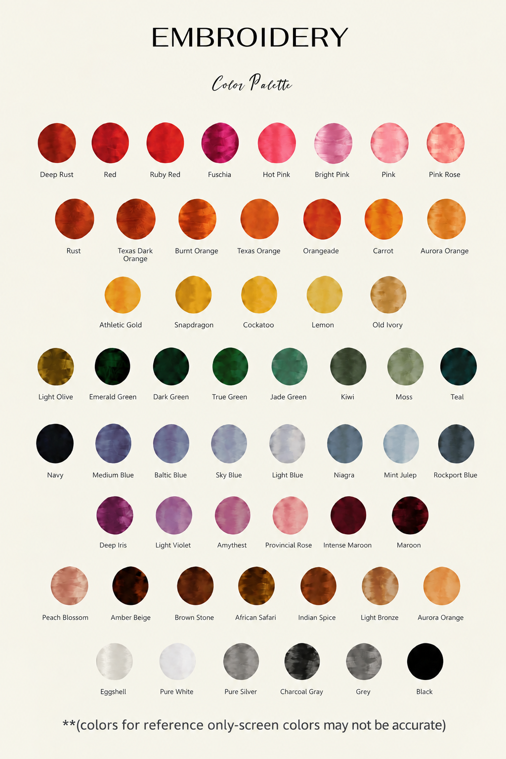 Embroidery color options with matching ivory background