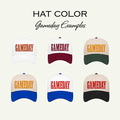 Gameday hat color examples without bill stickers
