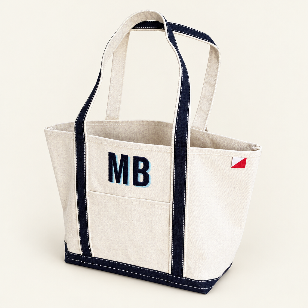 Navy tote angled view